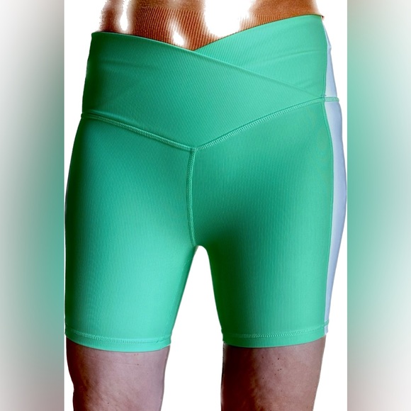 Activewear Shorts Rib Cross Waist Neon Apple Bike Yoga Shorts Gym - Picture 2 of 10